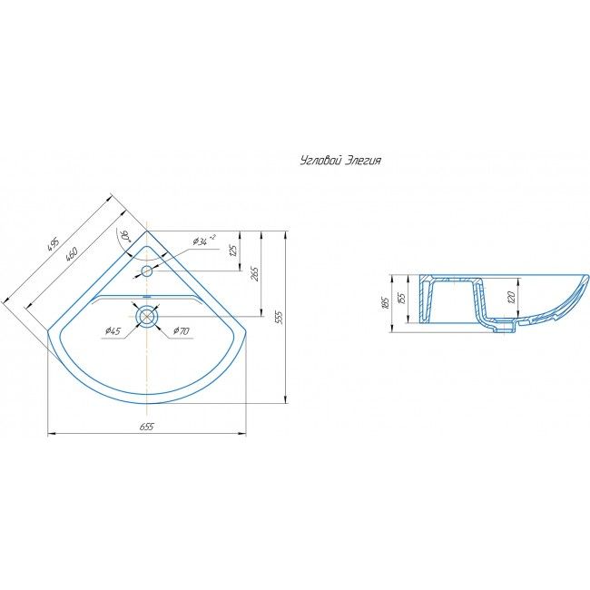 УМЫВАЛЬНИК RUNO мебельный Rosa Элегия угловой (00000000948), артикул 00000000948