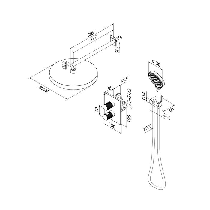 Душевая система IDDIS Duna с тропическим и ручным душем, с термостатом, графит матовый (DUNGM0Ti67), артикул DUNGM0Ti67