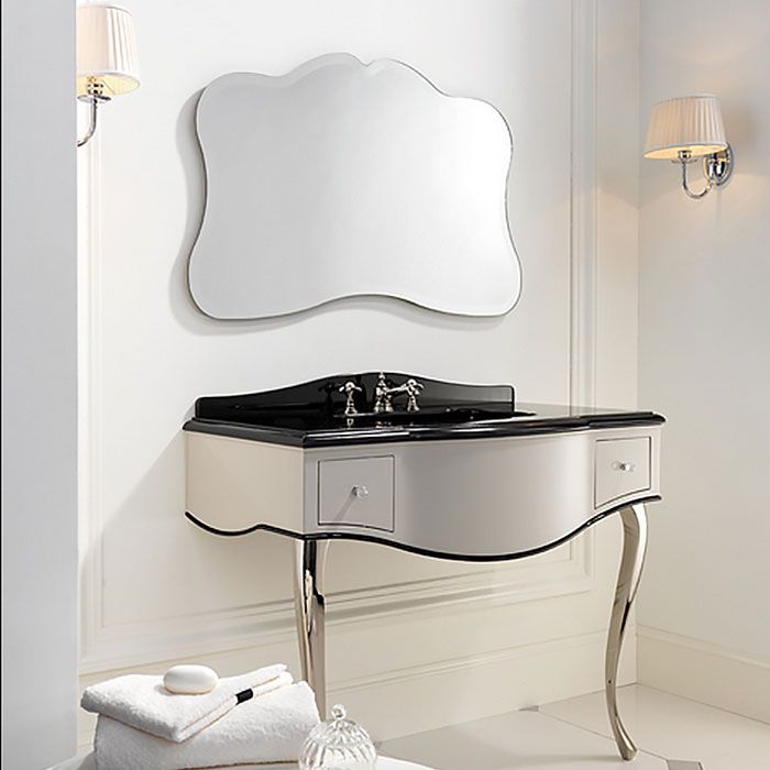 Devon Audrey Консоль (111х57,5хh89,5/99,5см) мрамор NERO MARQUINHA c 3отв; корпус цвет:белый с кантом черн; ножки цвет: св.золото(без раков. SWINDON), артикул DEAUDRNMAOT/PWcprDB/LS-SWINDON/3F