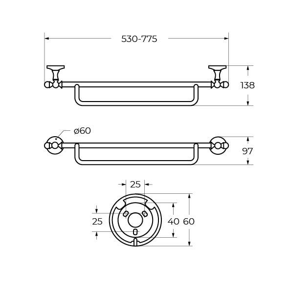 Двойной полотенцедержатель подвесной с регулировкой длины от 50 до 80 см ART&MAX ANTIC CRYSTAL AM-E-2648CLS