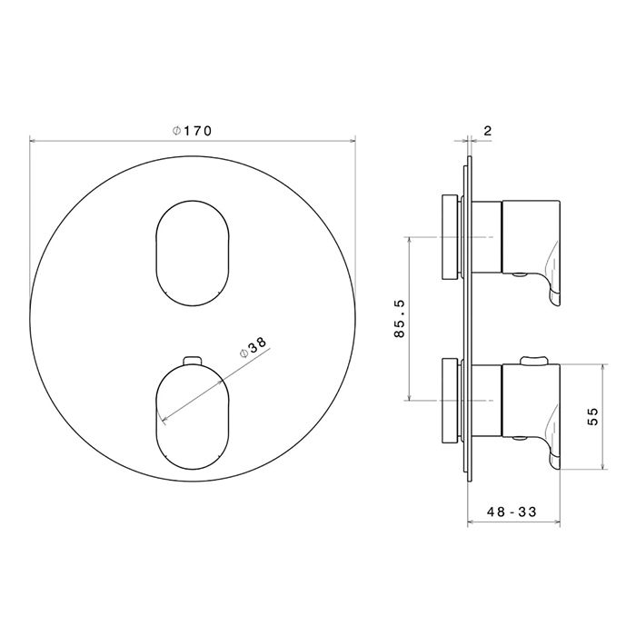 Встраиваемый термостатический смеситель для душа OLE с регулировкой температуры, матовый черный