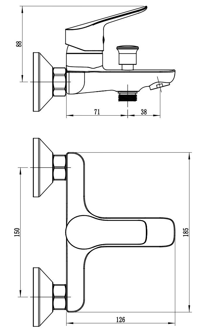 Смеситель Spring для ванны, с коротким изливом, c акс, артикул: SG54