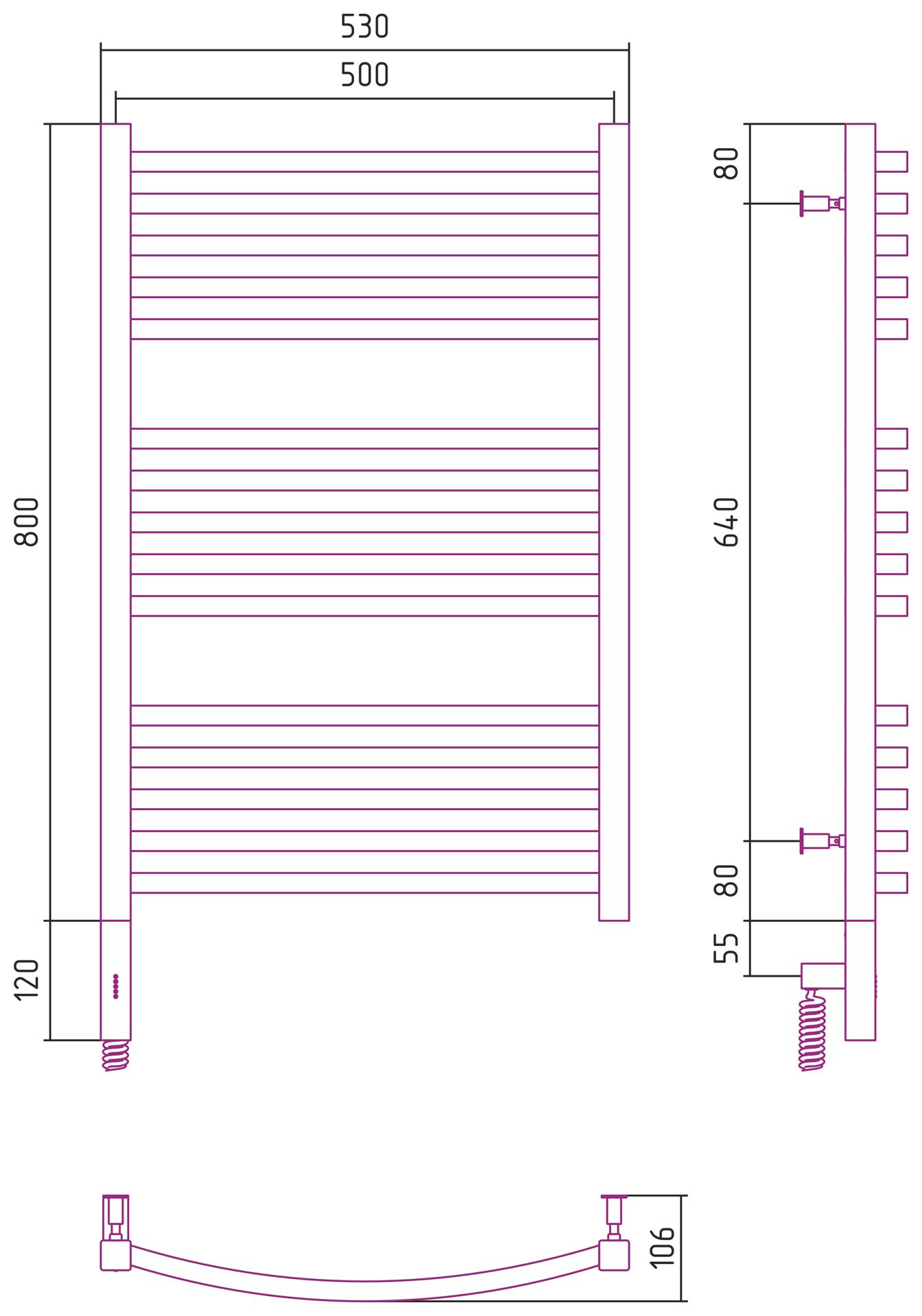 Полотенцесушитель электрический АРКУС 3.0 800х500 МЭМ левый (Матовое золото)