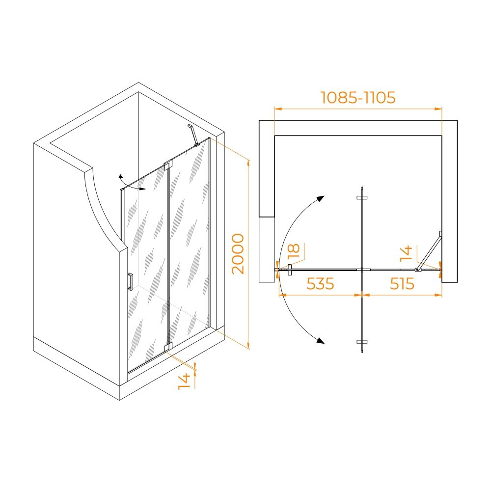 Душевая дверь RGW HO-014 (Прозрачное, 1100)