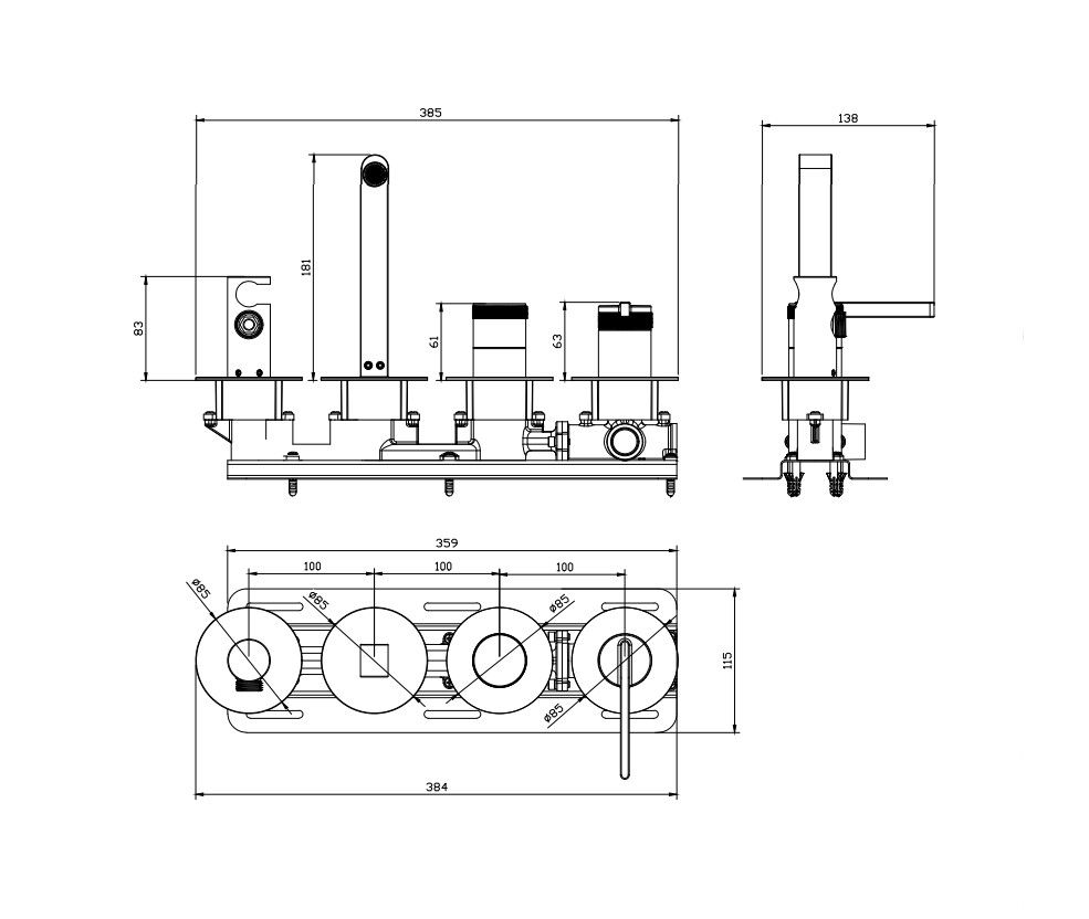 Смеситель для ванны настенный 4 отверстия DQ Bonn браш.роз.золото (DA1704833), артикул DA1704833