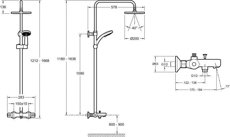 Душевая система JACOB DELAFON JULY E99741-CP (хром, металл/пластик, 160-см, круглая), шт