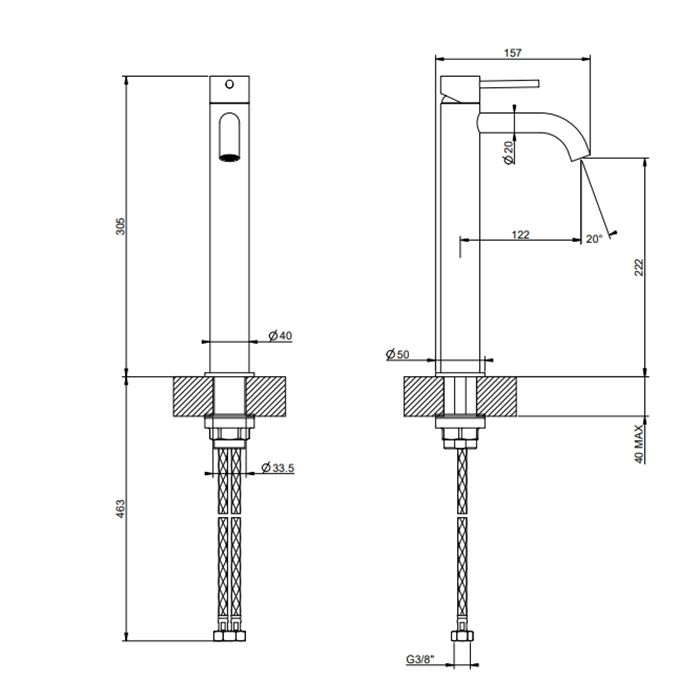 GESSI 316 Смеситель для раковины на 1 отверстие, высокий h=305мм,  без донного клапана, излив 123мм, цвет: Black XL