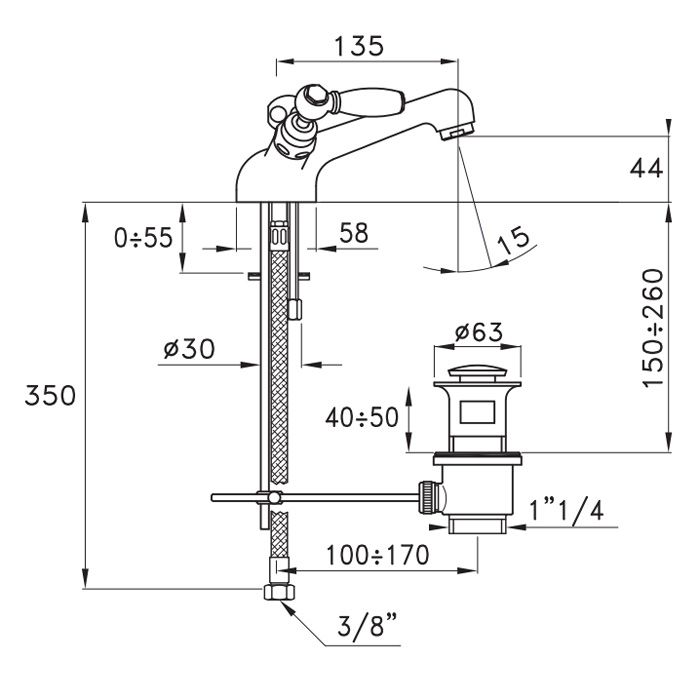 Stella Italica Leve Смеситель для раковины на 1 отверстие 3219, с донным клапаном, цвет: хром