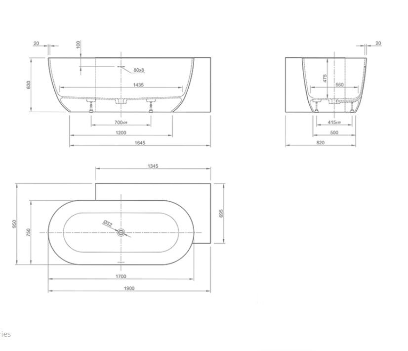 KNIEF Lotus Ванна отдельностоящая правая ,из материала Stone 190х95х63 см, перелив щелевой, в правый угол, цвет белый матовый