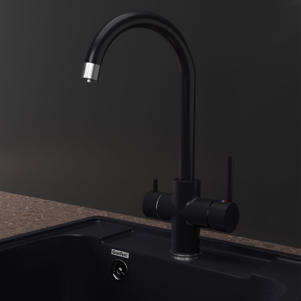 Смеситель для кухни с подключением фильтра GranFestGF-Z-5422, черный, артикул GF-Z-5422 черный