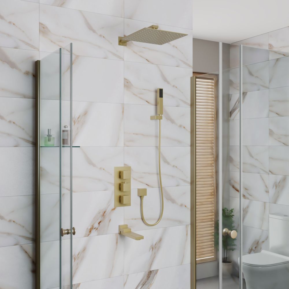 Душевая система для ванны и душа DK встраиваемая термостатическая с изливом матовое золото Bayern.Liszt (DA2515607A04), артикул DA2515607A04