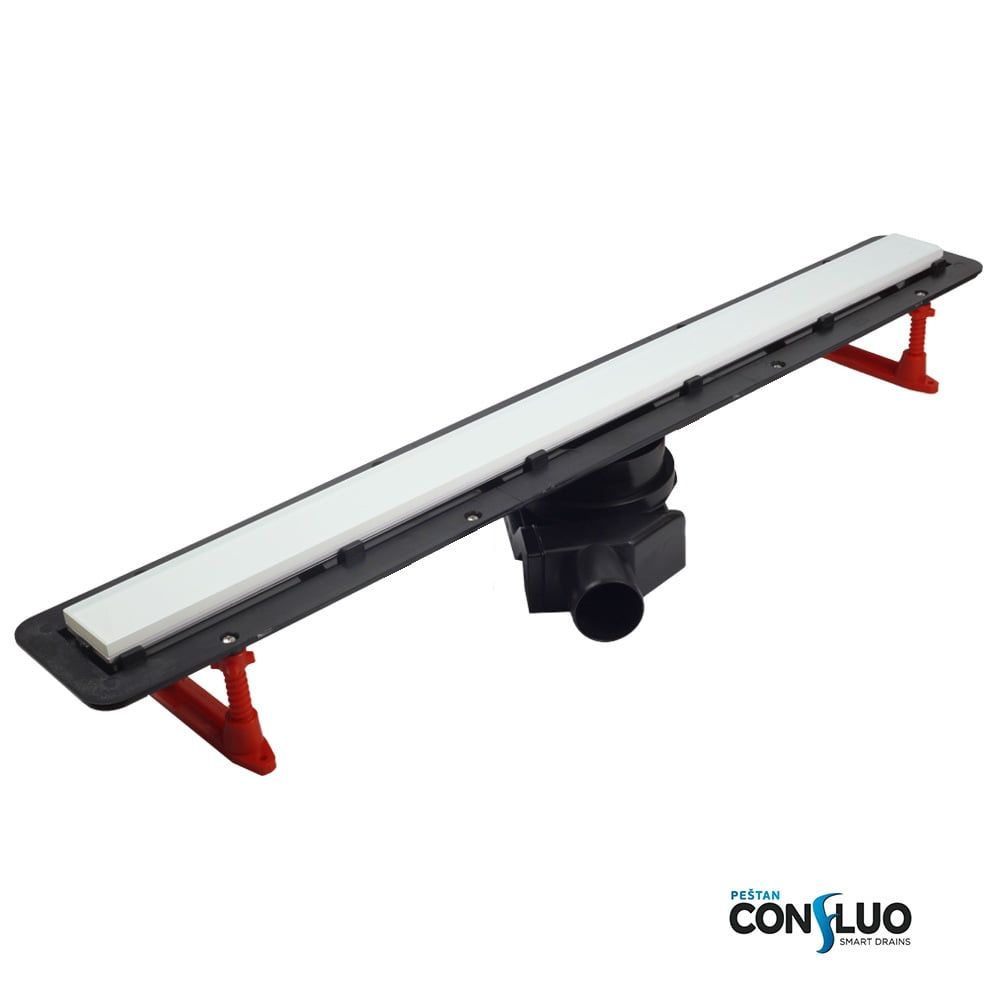 Душевой лоток, Pestan, Confluo Frameless Line White Glass, ширина, мм-120, длина, мм-450, высота, мм-100, монтаж-в пол, пропускная способность, л/сек-0,8, выход Ø50 мм, поворот базы 360°, система отвода вторичного конденсата, сифон-есть, материал сифона-п