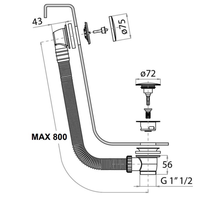 Bongio Complements Слив перелив клапан для ванны , цвет: черный матовый
