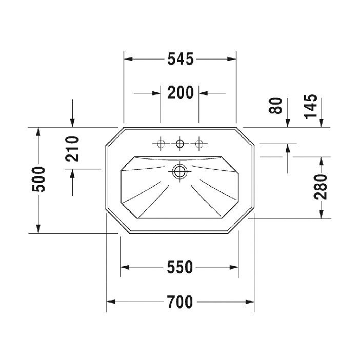 Duravit 1930 Duravit 1930 Раковина с перел., и 1 отв. под смес., 70х50х Н: 20.5см, Цвет: Белый