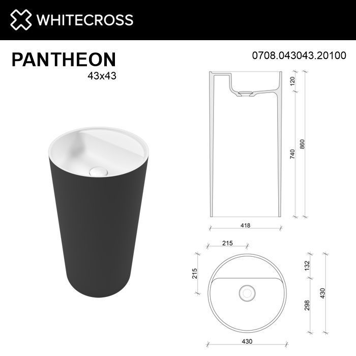 Умывальник WHITECROSS Pantheon D=43 (черный/белый мат) иск. камень Умывальник WHITECROSS Pantheon D=43 (черный/белый мат) иск. камень
