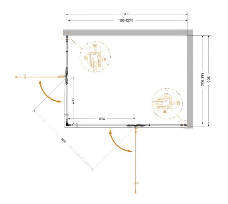 LINER-AH-2-120/90-C-Cr-L Душевой уголок, артикул LINER-AH-2-120/90-C-Cr-L