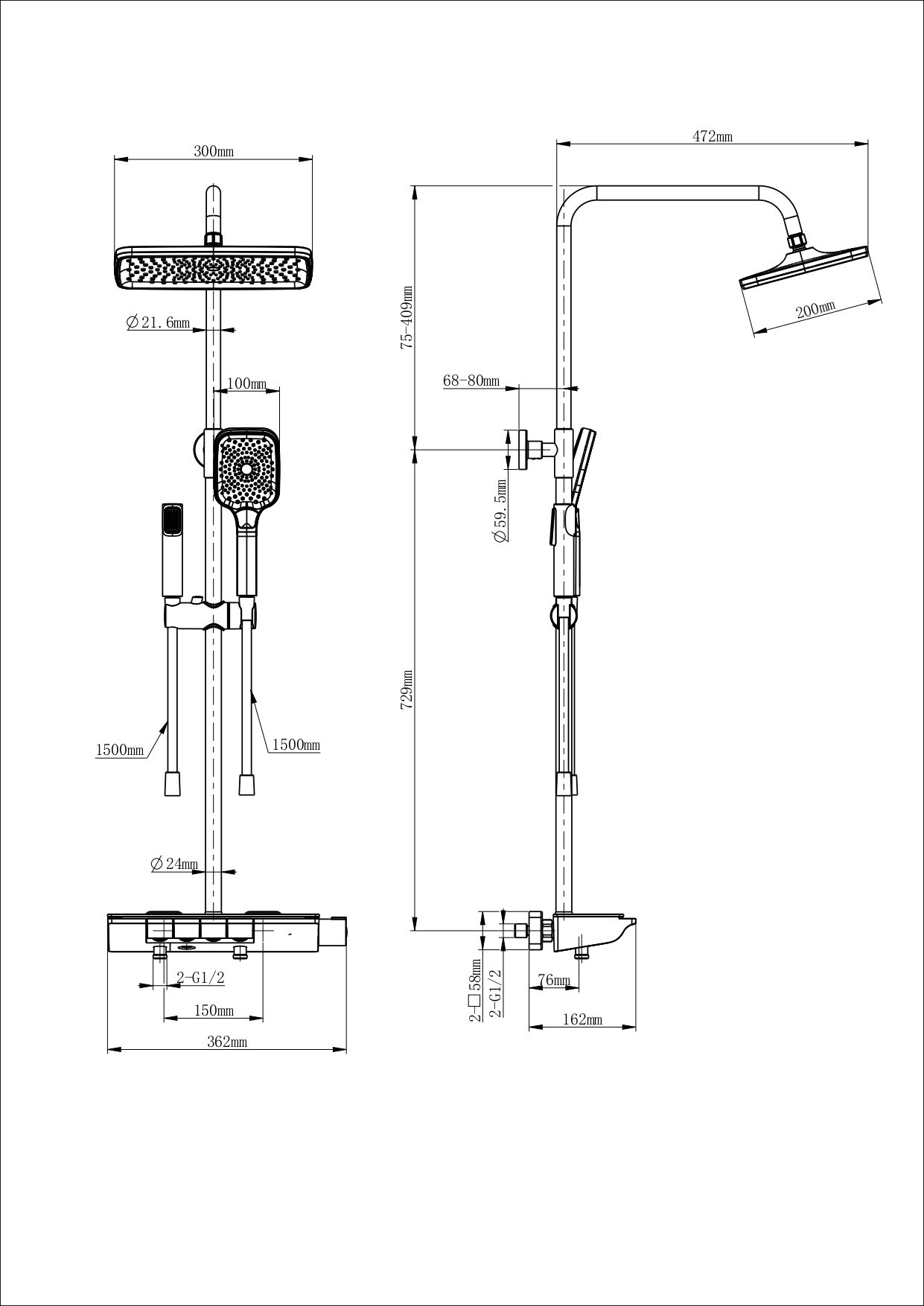 Душевая система с термостатом WONZON & WOGHAND MUSE Lumia, Черный матовый (WW-B4174-MB)