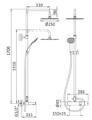 Душевая стойка со смесителем для ванны CEZARES CZR-B-CVD-01