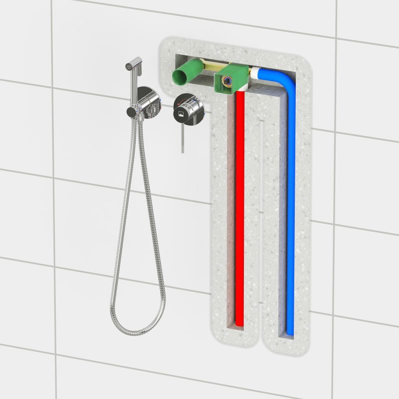 Смеситель встроенный с гигиеническим душем с защитой от ожогов Timo Saona никель (2339/13SM), артикул 2339/13SM