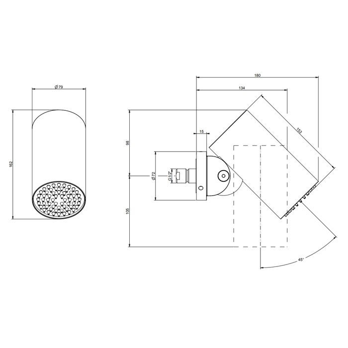 GESSI 316 FLESSA Верхний душ Ø79 мм., с настенным креплением, тропический ливень, цвет Black Metal Brushed PVD