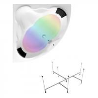 Комплект 4 в 1 Lavinia Boho Elegant S3-3705015P, акриловая ванна 150x150 см, металлический каркас с монтажным набором, мягкий силиконовый подголовник 2 штуки, хромотерапия