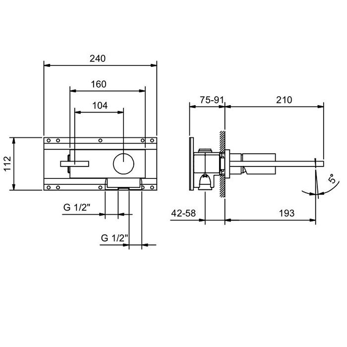 Fantini Milano Смеситель для раковины, встраиваемый, на 2 отв., без донного клапана, излив 190мм, (наружняя часть), цвет: хром