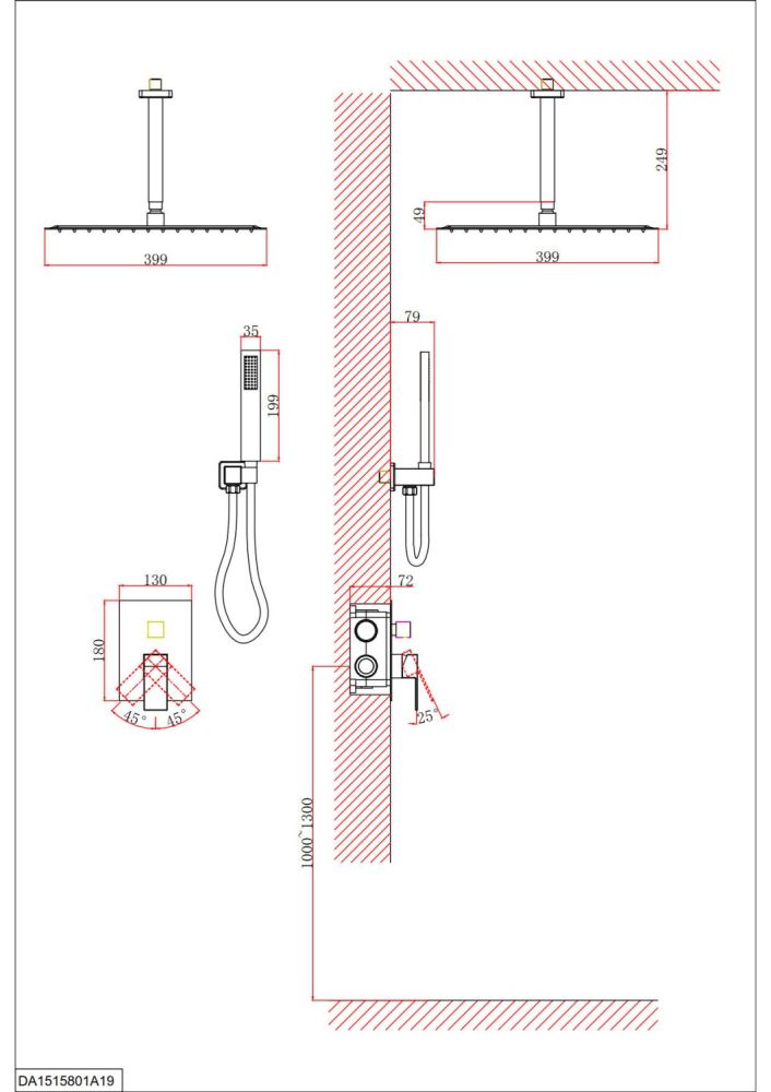 Душевая система D&K встраиваемая Bayern.Liszt (DA1515801A19), артикул DA1515801A19
