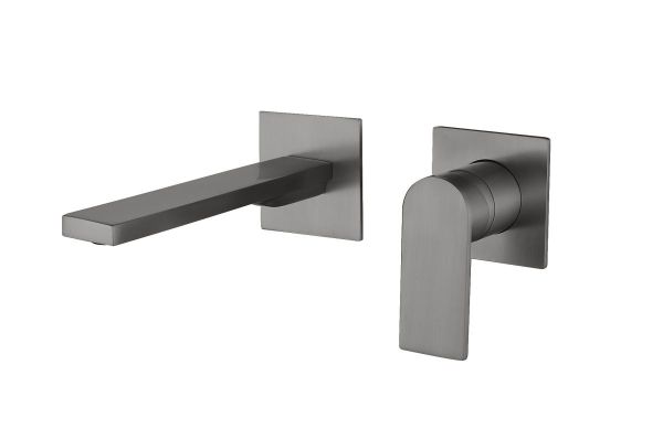 AQG Alpha Two, встраиваемый в стену однорычажный смеситель для раковины, цвет оружейная сталь (PVD)