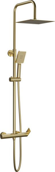 AQG Alpha, душевая колонна регулируемая по высоте 95-150 см, cо смесителем и квадратным верхним душем 25х25 см, цвет матовое золото (PVD)