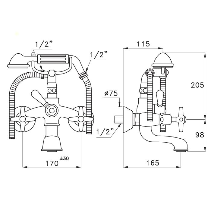 Stella Italica Смеситель для ванны 3274/306 с ручным душем, цвет: хром