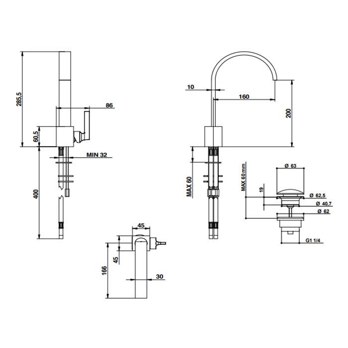 Bongio Domino Смеситель для раковины на 1 отв, излив 160мм, цвет матированный никель, артикул 43521NSDA