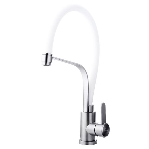 Смеситель для кухни с гибким изливом FASHUN A54012-8, сатин/белый