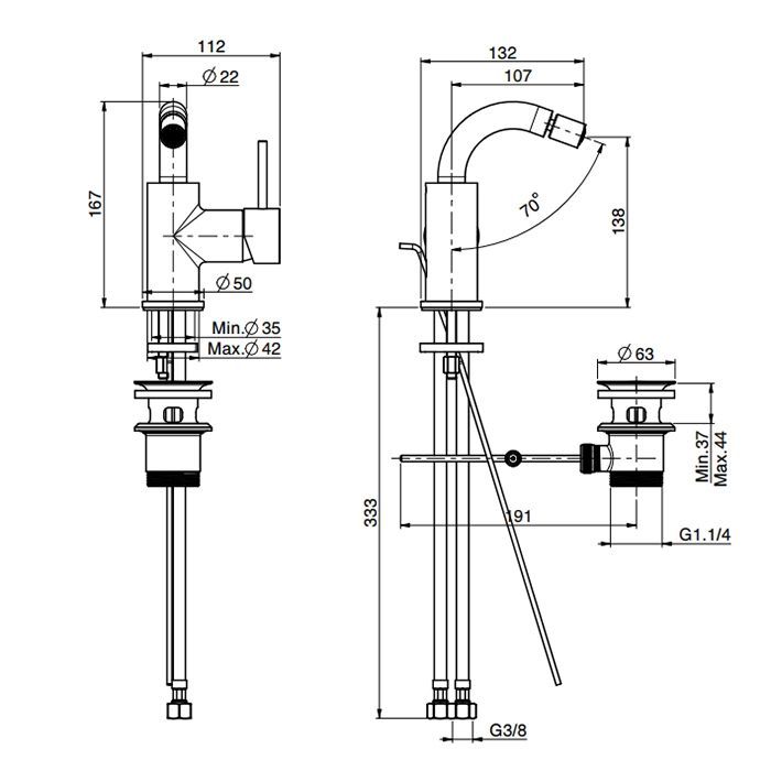 Fima Carlo Frattini Spillo Up Смеситель для биде, на 1 отв., с донным клапаном, цвет: хром, артикул F3042CR.2