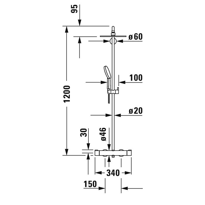 Duravit C.1 Душевая колонна с термостатическим смесителем, верхним душем, штангой и лейкой, цвет: хром