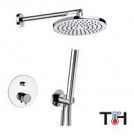 Daniel Suvi, душевой комплект на 2 потребителя с термостатом, кронштейном 30 см и круглым верхним душем 20 см, цвет черный матовый