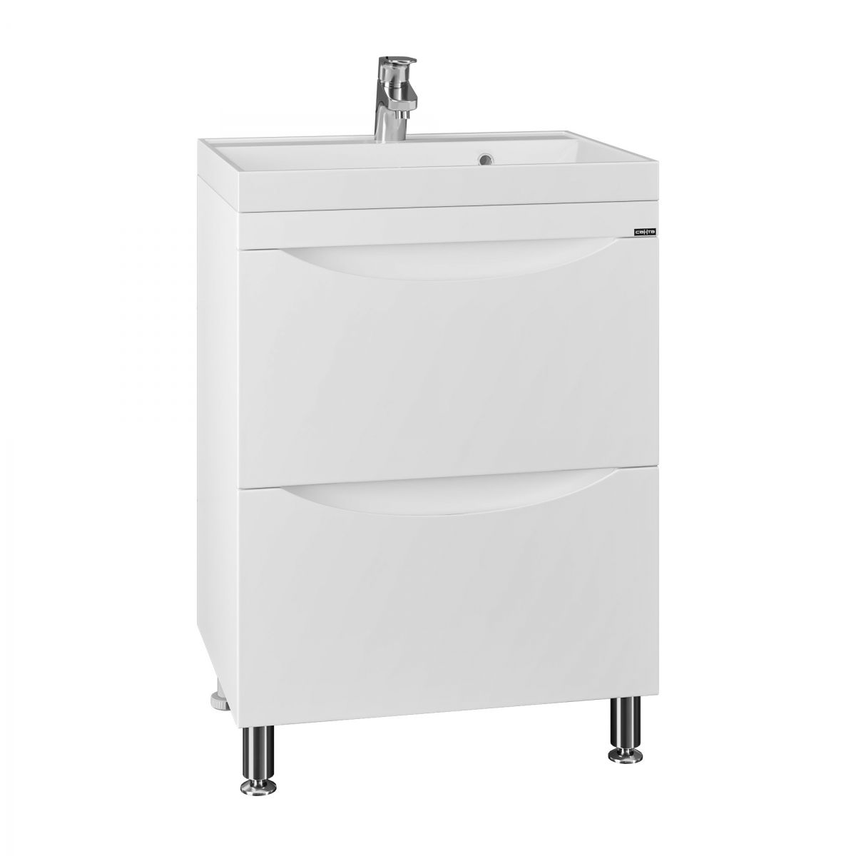 Тумба под раковину Санта Сатурн 60 см, 700266, 2 ящика, напольная, белый (ум. Classic 60 литой мрамор)