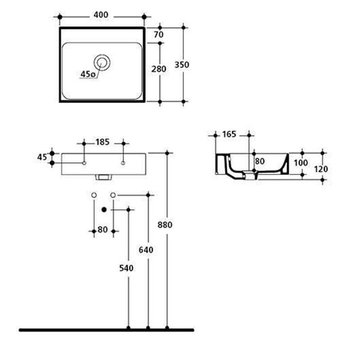 KERASAN Cento раковина 40х35 подвесная без отв. под смеситель, белая