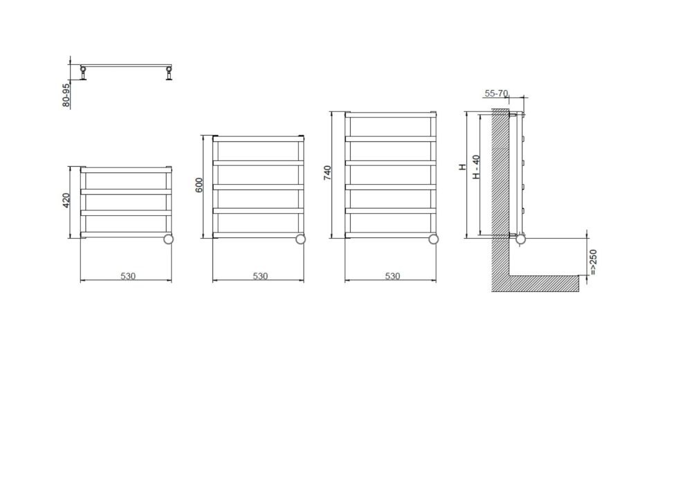 Cordivari Alessandra Electric, п/c электрический 420/530 мм (4 перекладины), термостат с проводом и штекером, цвет хром, артикул 3581680400001
