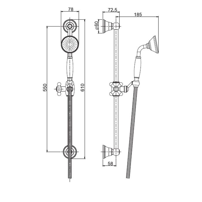 FIMA|Carlo Frattini Wellness Душевая штанга из латуни в комплекте со шлангом 1500 мм. и ручным душем из латуни, ручка из белой керамики, цвет золото FIMA|Carlo Frattini Wellness Душевая штанга из латуни в комплекте со шлангом 1500 мм. и ручным душем из латуни, ручка из белой керамики, цвет золото