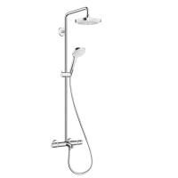HG Croma Select S Душевая система Showerpipe: верх.душ 180 2jet, ручн.душ, шланг, термостат для ванны, излив 186мм, цвет: белый/хром HG Croma Select S Душевая система Showerpipe: верх.душ 180 2jet, ручн.душ, шланг, термостат для ванны, излив 186мм, цвет: белый/хром