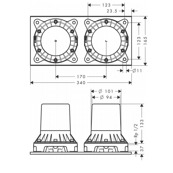 AX Montreux Скрытая часть смесителя для ванны с двумя рукоятками, установка на полу, ½’