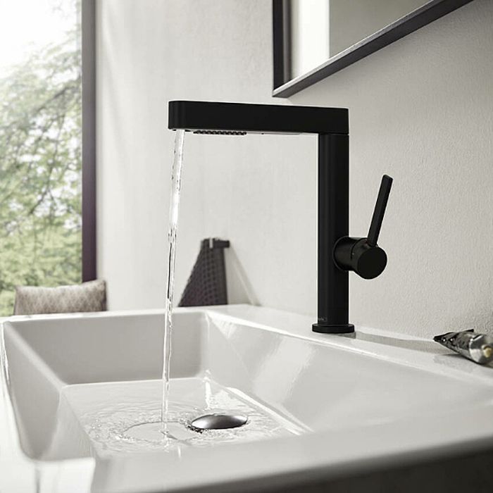 Смеситель для раковины, Hansgrohe, Finoris, тип открывания воды-однорычажный, тип регулирования воды-керамический картридж, отверстия для монтажа-1, высота, мм-248, вынос излива, мм-178, вытяжной душ, донный клапан-есть, цвет-чёрный матовый Смеситель для раковины, Hansgrohe, Finoris, тип открывания воды-однорычажный, тип регулирования воды-керамический картридж, отверстия для монтажа-1, высота, мм-248, вынос излива, мм-178, вытяжной душ, донный клапан-есть, цвет-чёрный матовый