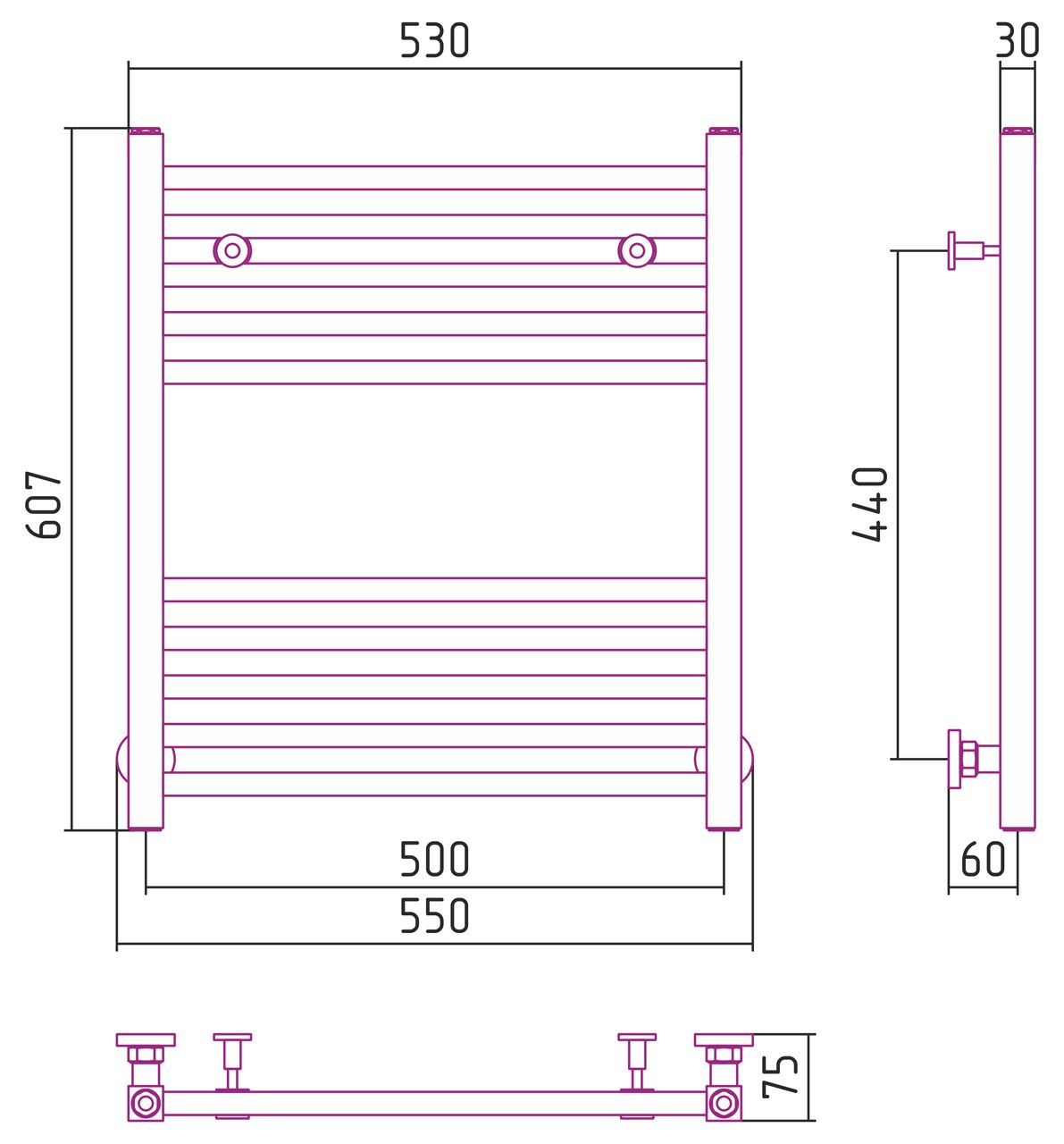 Полотенцесушитель водяной МОДУС 600х500 (Матовый Белый)