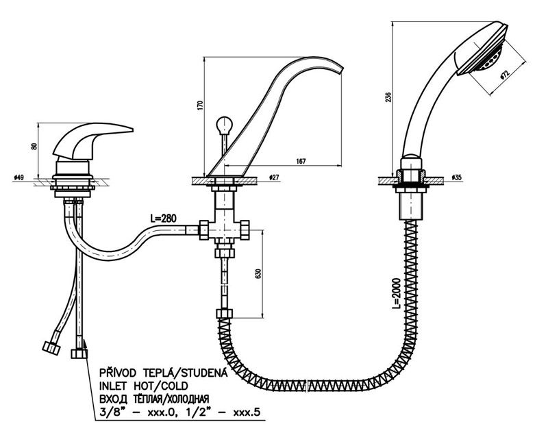 Смеситель на борт ванны Rav Slezak Dunaj D461.5SZ