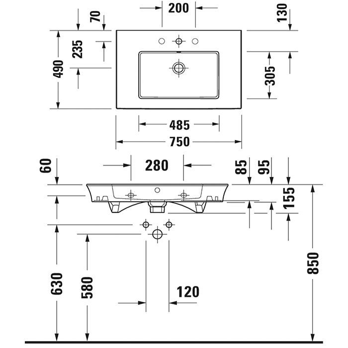 Duravit White Tulip Раковина накладная 750х490  мм,с переливом, с 1 отв. под смеситель, цвет: белый