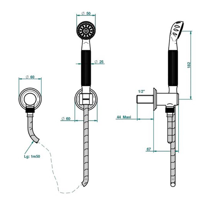 THG SUN DRAGON Душевой комплект с ручным душем, шлангом 1500 мм., подводом воды и держателем, цвет полированное золото