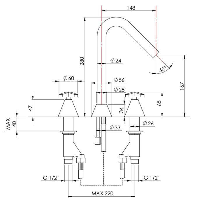 Nicolazzi Star  Смеситель для раковины на 3 отв, излив 148 мм, цвет хром, артикул 4808MTCCRA1