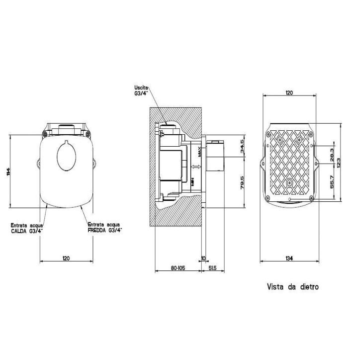 Gessi Tondo Встраиваемый термостат для душа, с 1 выходом, (внешние части), цвет: хром