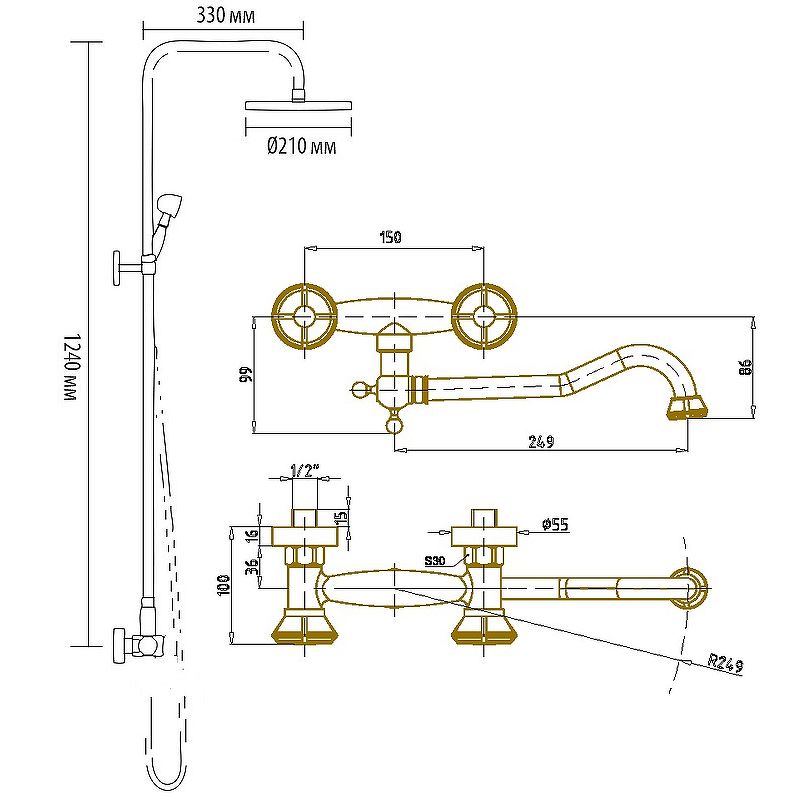 Душевая система Bronze de Luxe Royal 10121DF/1 Бронза