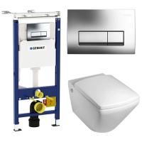 Комплект унитаза Jacob Delafon Escale E1306-00 с инсталляцией Duofix Plattenbau Delta UP100 458.125.21.1 с сиденьем Микролифт и клавишей смыва Хром